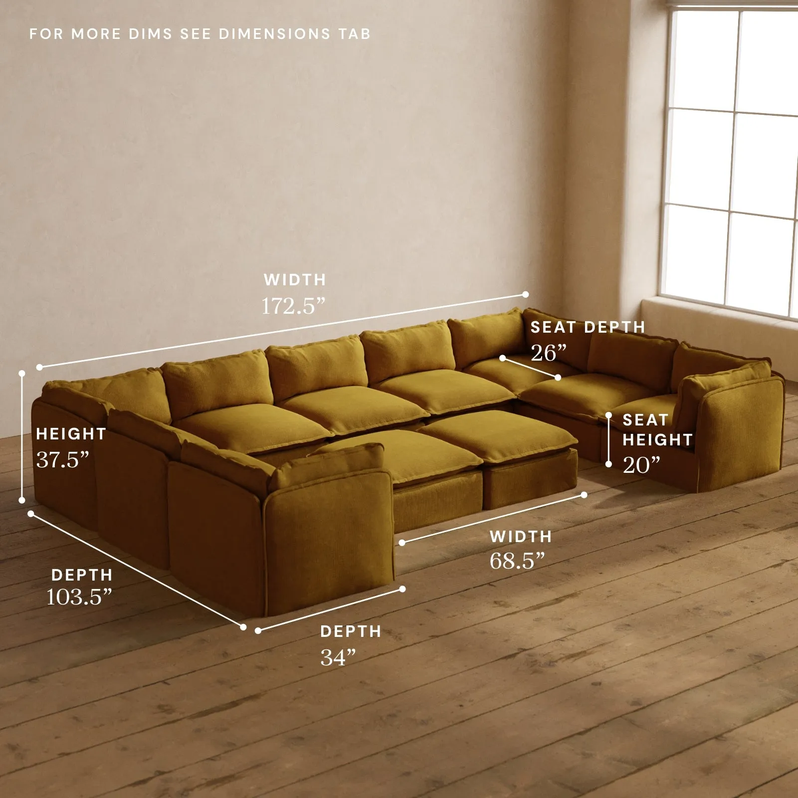 Modular Washable 9-Seater U-Sectional   Bench Ottoman in Kiiro | Deluxe  Seat | Cloud Pillow