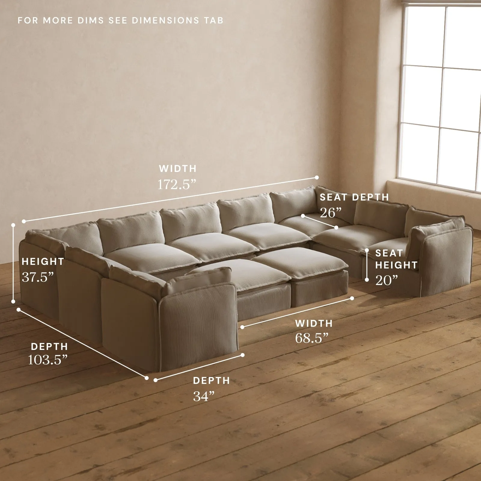 Modular Washable 9-Seater U-Sectional   Bench Ottoman in Milk | Memorix  Seat | Cloud Pillow