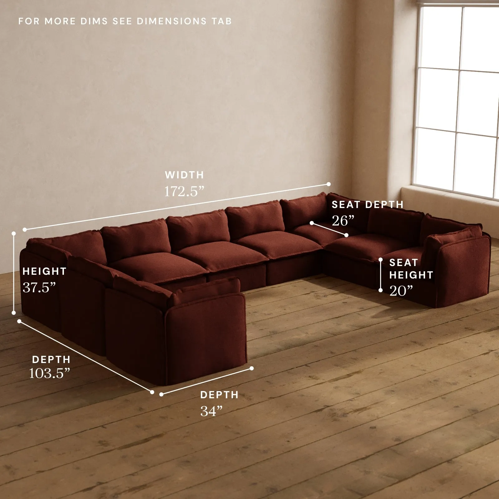 Modular Washable 9-Seater U-Sectional in Rust | Memorix  Seat | Cloud Pillow