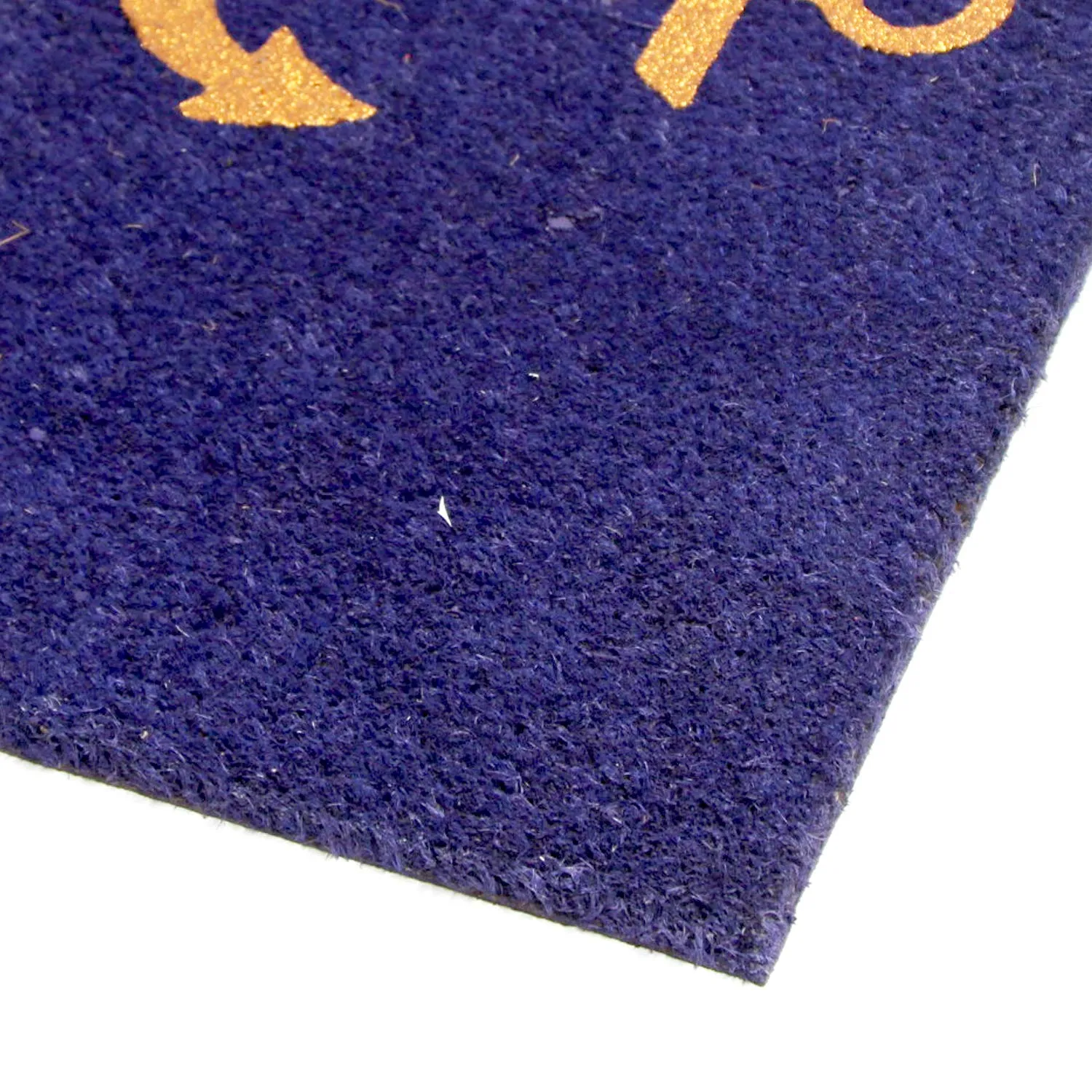 OnlyMat Elegant Golden Glitter Ship Anchor Printed Blue Natural Coir Floor Mat