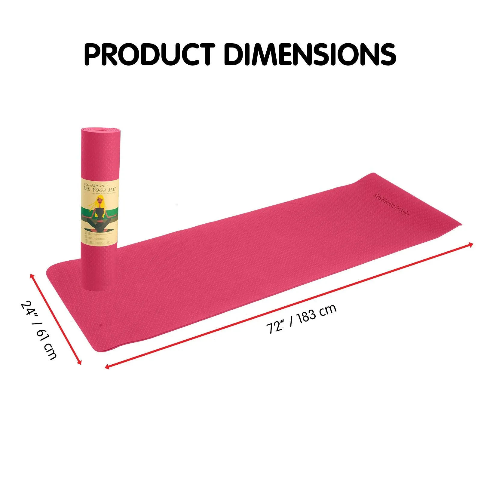 Powertrain TPE Yoga Pilates Exercise Mat 6mm - Rose Pink